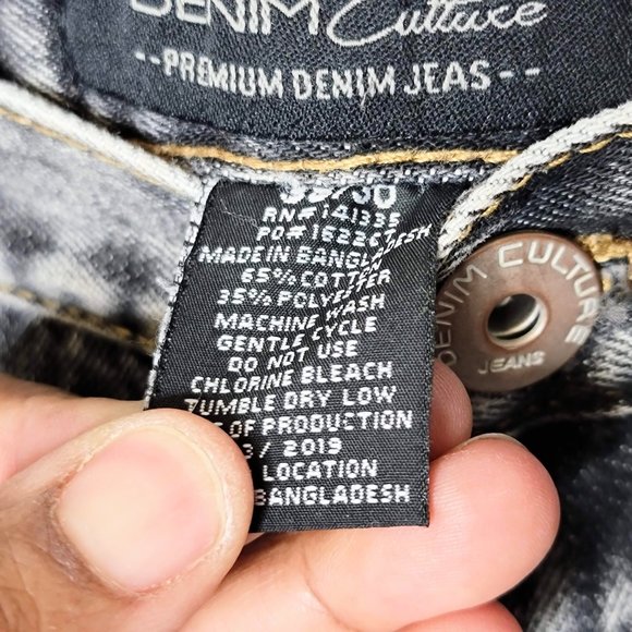 Denim Culture Men's Black Acid Wash Denim Distressed Design Front Jeans Size 38x - Picture 7 of 10